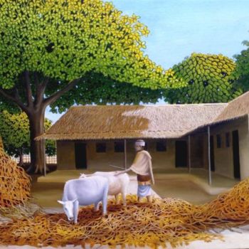Pintura intitulada "Paddy Extraction" por Tridib Dutta, Obras de arte originais