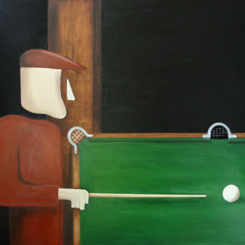 Painting titled "The player on a pool" by Alexander Trifonov, Original Artwork, Oil