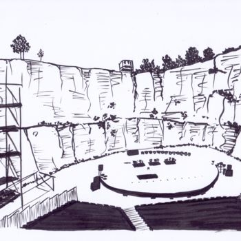 Desenho intitulada "Théâtre de l'abri 6" por Tristan Ligen, Obras de arte originais
