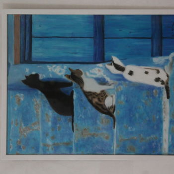 Painting titled "Gréce côté chats" by Elisabeth Feixes-Troin, Original Artwork, Pastel