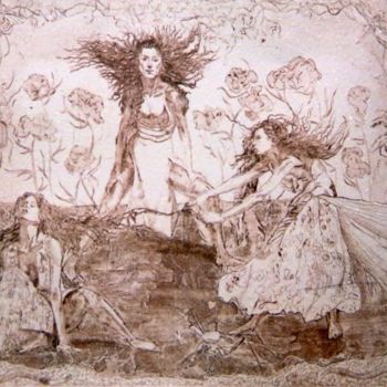 Incisioni, stampe intitolato "Three Witches" da Katerina Evgenieva, Opera d'arte originale, incisione