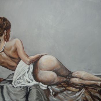 Painting titled "woman back" by Katerina Evgenieva, Original Artwork, Oil