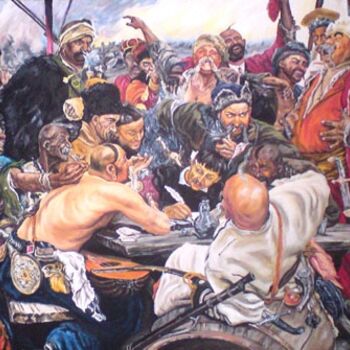 Pittura intitolato "Zaporozhsky Cossack…" da Katerina Evgenieva, Opera d'arte originale