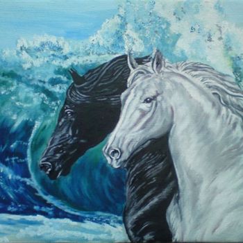 Painting titled "Horses and waves" by Katerina Evgenieva, Original Artwork