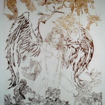Printmaking titled "Dream angel 1" by Katerina Evgenieva, Original Artwork, Engraving