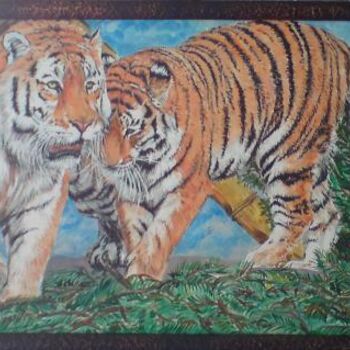 Pittura intitolato "Tiger's family" da Katerina Evgenieva, Opera d'arte originale