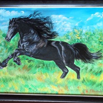 Schilderij getiteld "Black hors" door Katerina Evgenieva, Origineel Kunstwerk