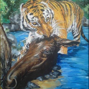 Pintura intitulada "Tiger hunt" por Katerina Evgenieva, Obras de arte originais