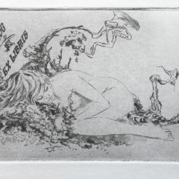 Disegno intitolato "Exlibris - Frog" da Katerina Evgenieva, Opera d'arte originale