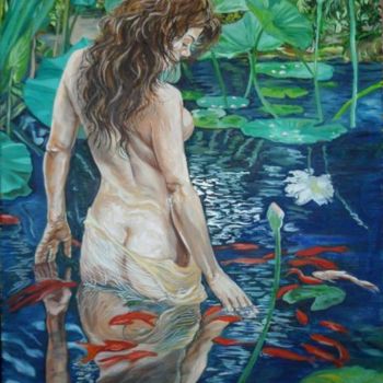 Malerei mit dem Titel "Girl in to the leake" von Katerina Evgenieva, Original-Kunstwerk