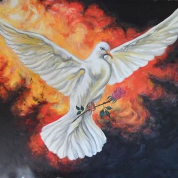 Pittura intitolato "pigeons" da Katerina Evgenieva, Opera d'arte originale