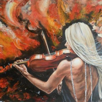 Painting titled "Violist 1" by Katerina Evgenieva, Original Artwork, Oil