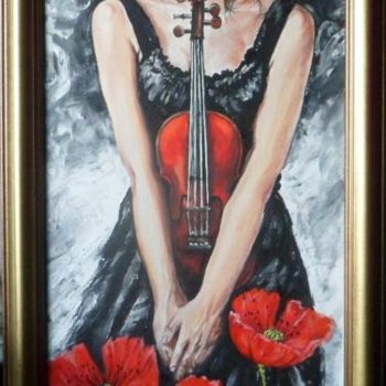 Pittura intitolato "violist with poppy" da Katerina Evgenieva, Opera d'arte originale