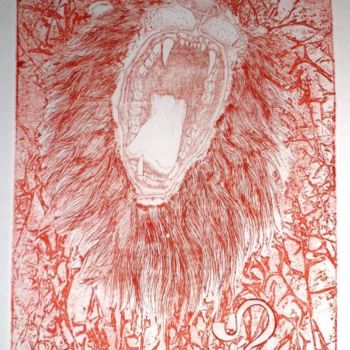 Printmaking titled "Leo" by Katerina Evgenieva, Original Artwork, Engraving