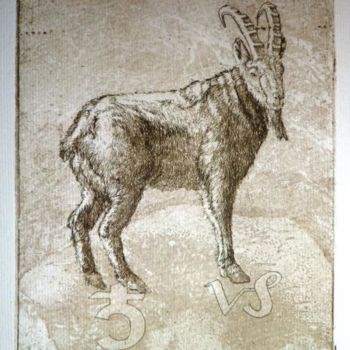 Druckgrafik mit dem Titel "Capricorn" von Katerina Evgenieva, Original-Kunstwerk