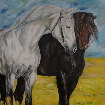 Malerei mit dem Titel "Horses love" von Katerina Evgenieva, Original-Kunstwerk