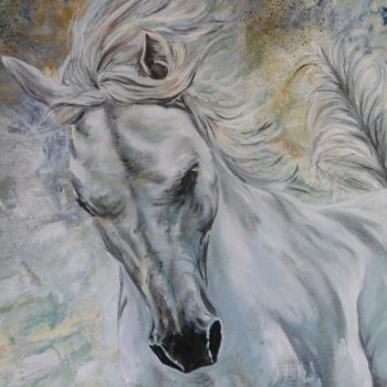 Schilderij getiteld "White beautiful hor…" door Katerina Evgenieva, Origineel Kunstwerk
