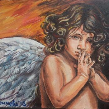 Peinture intitulée "Little angel" par Katerina Evgenieva, Œuvre d'art originale, Huile