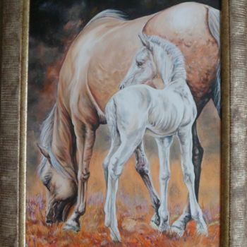 Painting titled "Mare with baby" by Katerina Evgenieva, Original Artwork