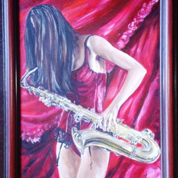 Painting titled "Saxophone player" by Katerina Evgenieva, Original Artwork