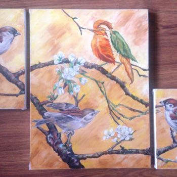 Painting titled "Sparrows 2" by Katerina Evgenieva, Original Artwork, Other