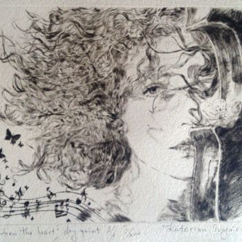Gravures & estampes intitulée "musik-from-the-hear…" par Katerina Evgenieva, Œuvre d'art originale, Gravure