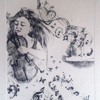 Gravures & estampes intitulée "musik-from-the-hear…" par Katerina Evgenieva, Œuvre d'art originale, Gravure