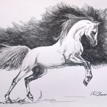 Drawing titled "Hors 3 sketch" by Katerina Evgenieva, Original Artwork, Ink