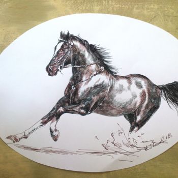 Drawing titled "Horse-6" by Katerina Evgenieva, Original Artwork, Ink