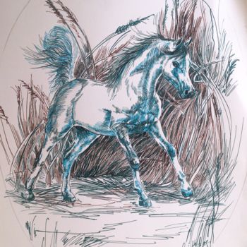 Drawing titled "Horse 7" by Katerina Evgenieva, Original Artwork, Ink