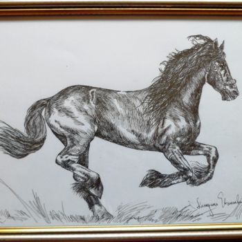 Drawing titled "Horse 12" by Katerina Evgenieva, Original Artwork, Ink
