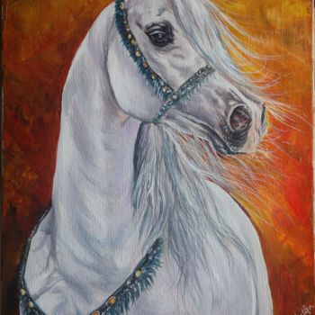 Peinture intitulée "White mare" par Katerina Evgenieva, Œuvre d'art originale, Huile