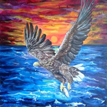 Malerei mit dem Titel "Golden eagle in sun…" von Katerina Evgenieva, Original-Kunstwerk, Öl
