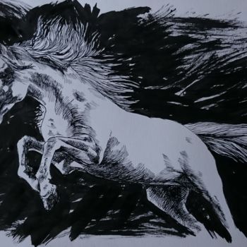 Drawing titled "Horse 10" by Katerina Evgenieva, Original Artwork, Ink