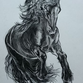 Dessin intitulée "Horse 11" par Katerina Evgenieva, Œuvre d'art originale, Fusain