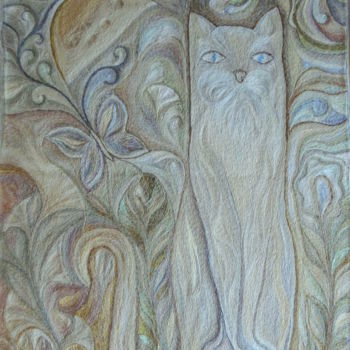 Arte têxtil intitulada "Лунный кот мечтающи…" por Aleksandr Bo, Obras de arte originais, Bordado