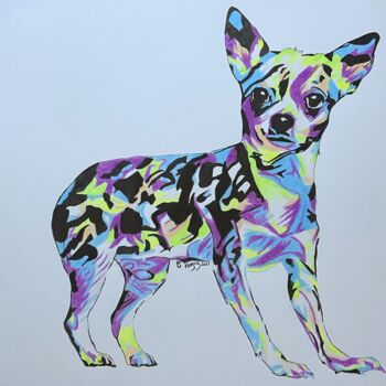 Dessin intitulée "Chihuahua pop" par Christelle Hayez, Œuvre d'art originale, Crayon