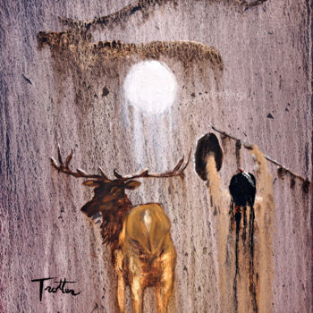 Painting titled "Elk Prayer" by Patrick Trotter, Original Artwork
