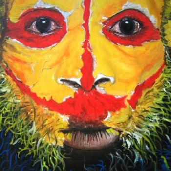 Pittura intitolato "Aborigeno tribù Huli" da Gian Piero Trucco, Opera d'arte originale, Olio