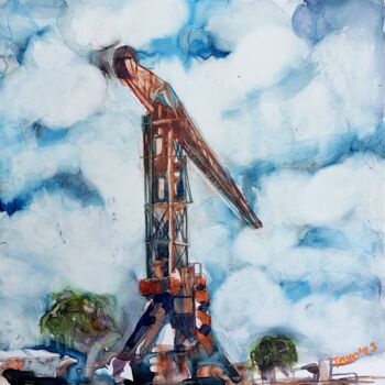 Painting titled "Crane 13" by Trudy Colette, Original Artwork, Watercolor