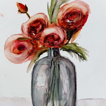 Картина под названием "Flowers in Bottle" - Trudy Colette, Подлинное произведение искусства, Акварель