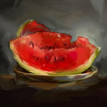 Peinture intitulée "pastèque" par Natalie, Œuvre d'art originale, Huile