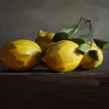Schilderij getiteld "Etude de citron" door Natalie, Origineel Kunstwerk, Olie