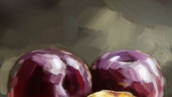Painting titled "prunes" by Natalie, Original Artwork, Oil