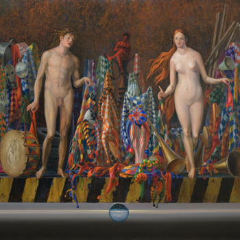 Malerei mit dem Titel "Shopping" von Tschumakov Sergey, Original-Kunstwerk, Öl Auf Keilrahmen aus Holz montiert