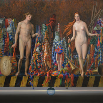 Peinture intitulée "Shopping" par Tschumakov Sergey, Œuvre d'art originale, Huile Monté sur Châssis en bois