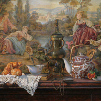 Painting titled "Круассаны" by Tschumakov Sergey, Original Artwork, Oil Mounted on Wood Stretcher frame