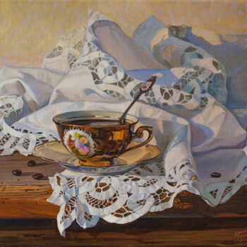 Картина под названием "Чашечка кофе" - Tschumakov Sergey, Подлинное произведение искусства, Масло Установлен на Деревянная р…