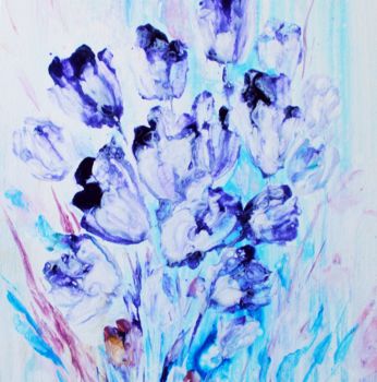 Painting titled "Blue Aimable Tulips…" by Tsenovaya Art, Original Artwork, Acrylic