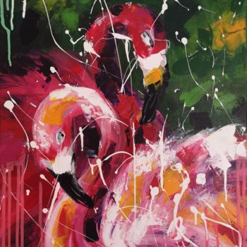 Peinture intitulée "Dance Flamingo" par Aliaksandra Tsesarskaya, Œuvre d'art originale, Acrylique Monté sur Châssis en bois